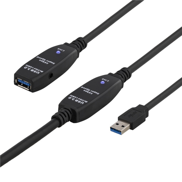 DELTACO aktiv USB 3.0-förlängningskabel, Typ A ha - ho, adp., 15m, b in the group COMPUTERS & PERIPHERALS / Computer cables / USB / USB-A / Cables at TP E-commerce Nordic AB (38-23089)