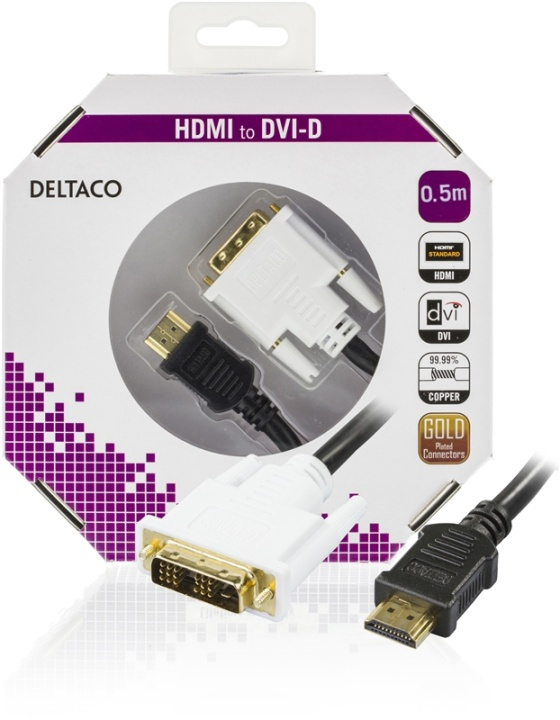 DELTACO HDMI to DVI cable, Full HD @60Hz, 19-pin HDMI - DVI-D Single L in the group COMPUTERS & PERIPHERALS / Computer cables / DVI / Cables at TP E-commerce Nordic AB (38-23542)