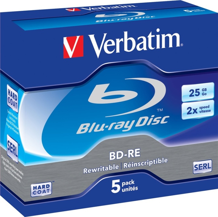 Verbatim BD-RE, 2x, 25 GB/200 min, 5-pack jewel case Hard Coat SERL in the group HOME ELECTRONICS / Storage media / CD/DVD/BD-Discs / Blu-Ray at TP E-commerce Nordic AB (38-23601)
