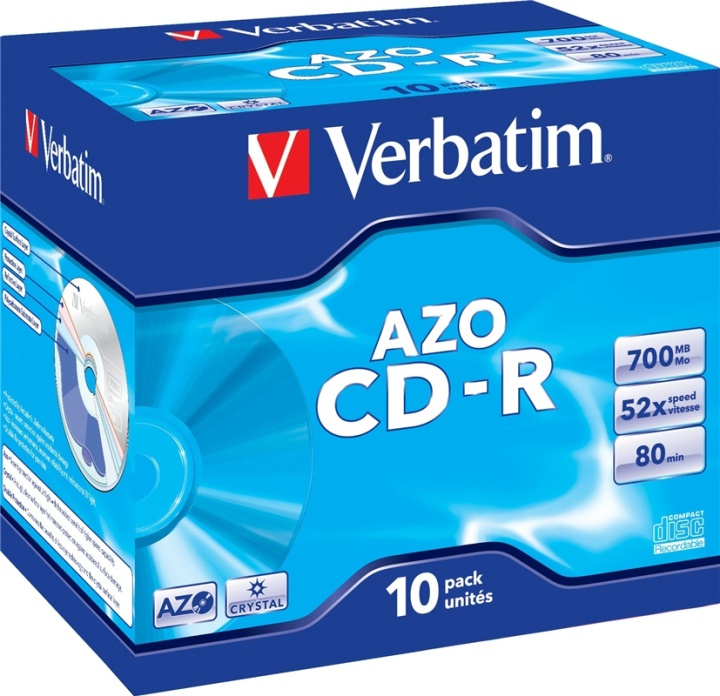 Verbatim CD-R, 52x, 700 MB/80 min, 10-pack jewel case, AZO, Crystal in the group HOME ELECTRONICS / Storage media / CD/DVD/BD-Discs / CD-R at TP E-commerce Nordic AB (38-23622)
