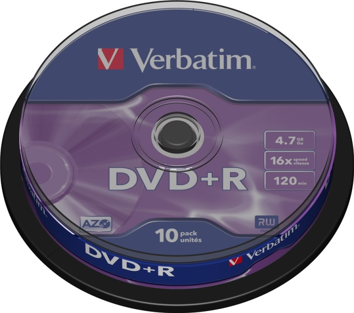Verbatim DVD+R, 16x, 4,7 GB/120 min, 10-pack spindel, AZO in the group HOME ELECTRONICS / Storage media / CD/DVD/BD-Discs / DVD+R at TP E-commerce Nordic AB (38-23656)