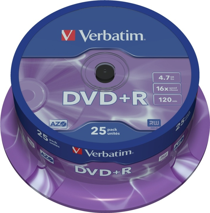 Verbatim DVD+R, 16x, 4,7 GB/120 min, 25-pack spindel, AZO in the group HOME ELECTRONICS / Storage media / CD/DVD/BD-Discs / DVD+R at TP E-commerce Nordic AB (38-23657)