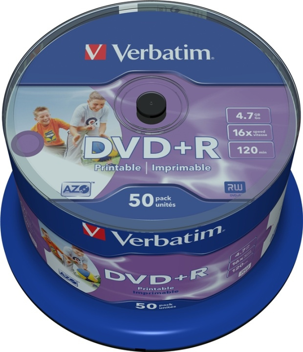 Verbatim DVD+R, 16x, 4,7 GB/120 min, 50-pack spindel, AZO, printable in the group HOME ELECTRONICS / Storage media / CD/DVD/BD-Discs / DVD+R at TP E-commerce Nordic AB (38-23659)