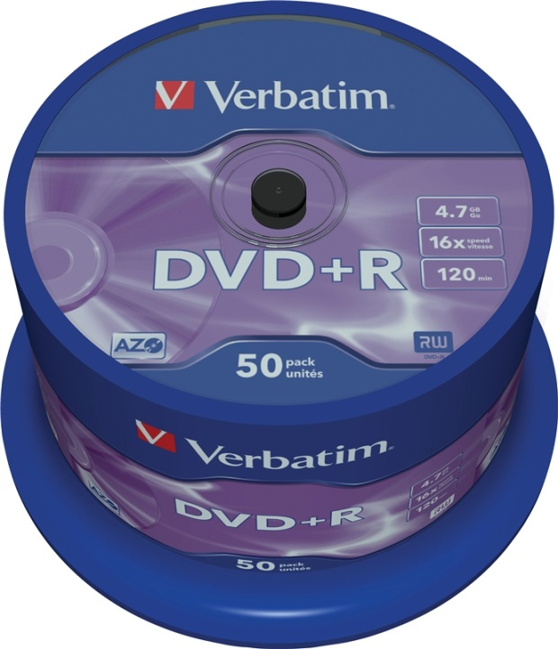 Verbatim DVD+R, 16x, 4,7 GB/120 min, 50-pack spindel, AZO in the group HOME ELECTRONICS / Storage media / CD/DVD/BD-Discs / DVD+R at TP E-commerce Nordic AB (38-23661)