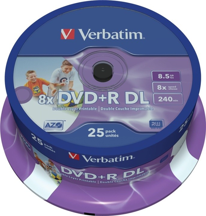 Verbatim DVD+R DL, 8x, 8,5 GB/240 min, 25-pack spindel, AZO, printable in the group HOME ELECTRONICS / Storage media / CD/DVD/BD-Discs / DVD+R at TP E-commerce Nordic AB (38-23670)