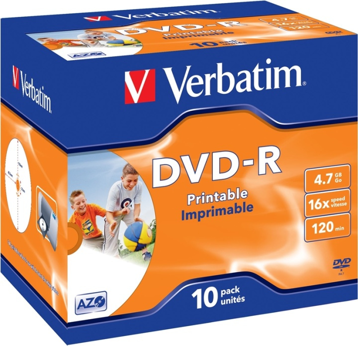 Verbatim DVD-R, 16x, 4,7 GB/120 min, 10-pack jewel case printable matt in the group HOME ELECTRONICS / Storage media / CD/DVD/BD-Discs / DVD-R at TP E-commerce Nordic AB (38-23686)