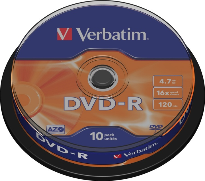 Verbatim DVD-R, 16x, 4,7 GB/120 min, 10-pack spindel, AZO in the group HOME ELECTRONICS / Storage media / CD/DVD/BD-Discs / DVD-R at TP E-commerce Nordic AB (38-23688)