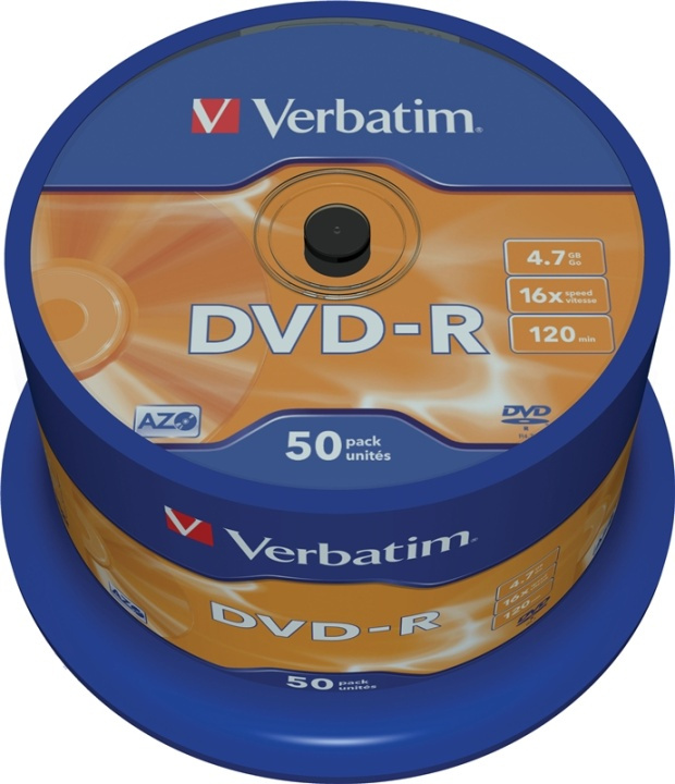 Verbatim DVD-R, 16x, 4,7 GB/120 min, 50-pack spindel, AZO in the group HOME ELECTRONICS / Storage media / CD/DVD/BD-Discs / DVD-R at TP E-commerce Nordic AB (38-23690)