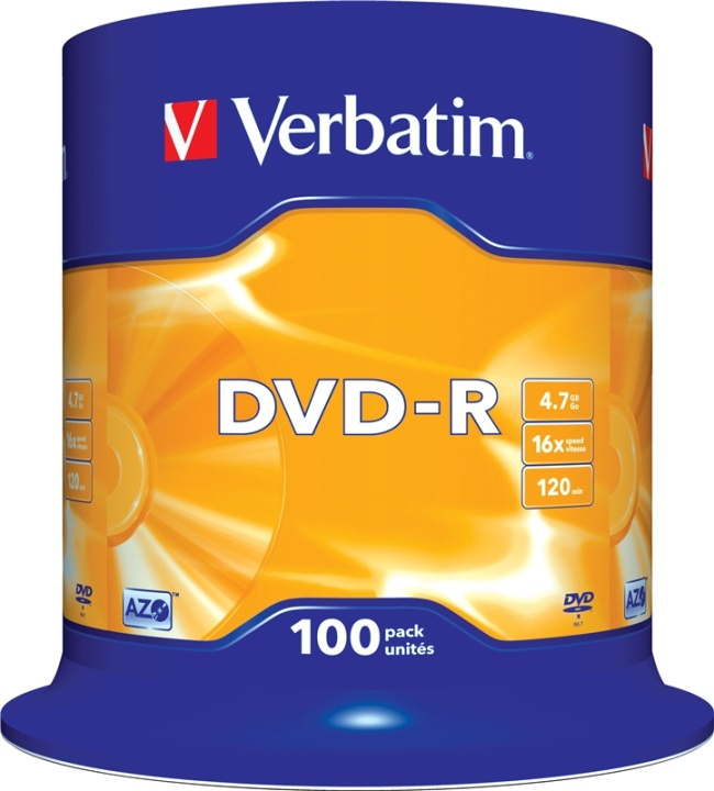 Verbatim DVD-R, 16x, 4,7 GB/120 min, 100-pack spindel, AZO in the group HOME ELECTRONICS / Storage media / CD/DVD/BD-Discs / DVD-R at TP E-commerce Nordic AB (38-23691)