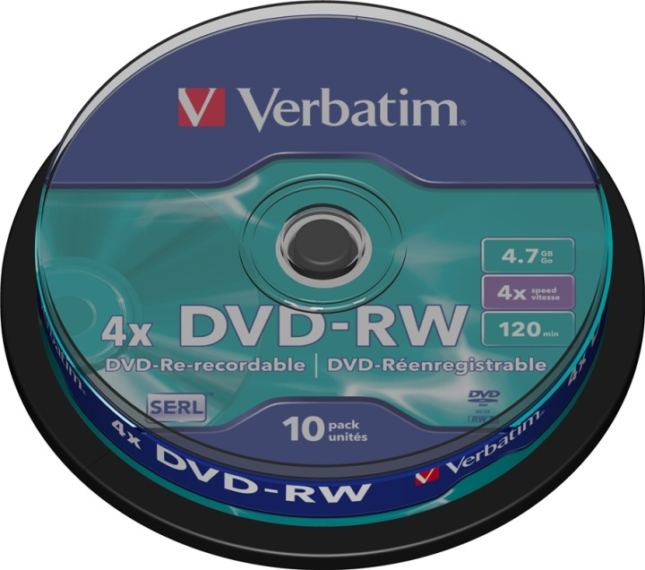Verbatim DVD-RW, 4x, 4,7 GB/120 min, 10-pack spindel, SERL in the group HOME ELECTRONICS / Storage media / CD/DVD/BD-Discs / DVD-RW at TP E-commerce Nordic AB (38-23704)