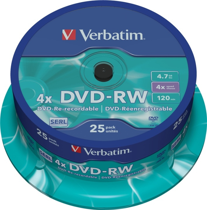 Verbatim DVD-RW, 4x, 4,7 GB/120 min, 25-pack spindel, SERL in the group HOME ELECTRONICS / Storage media / CD/DVD/BD-Discs / DVD-RW at TP E-commerce Nordic AB (38-23706)