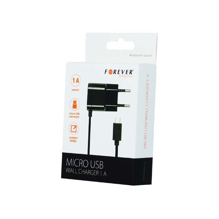 Forever Reseladdare microUSB-kabel, 1A, Svart in the group SMARTPHONE & TABLETS / Chargers & Cables / Wall charger / Wall charger microUSB at TP E-commerce Nordic AB (38-26991)