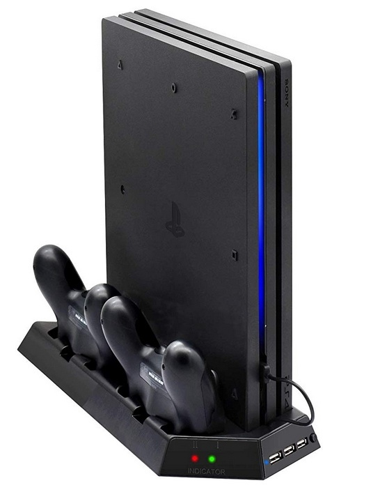 Vertikalt stativ med kylfläktar, laddningsstationer, USB-hub, Playstation 4 Pro in the group HOME ELECTRONICS / Game consoles & Accessories / Sony PlayStation 4 at TP E-commerce Nordic AB (38-27128)