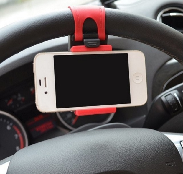 Universal mobile holder for steering wheel, Red in the group CAR / Car holders / Car holder smartphone at TP E-commerce Nordic AB (38-27142)