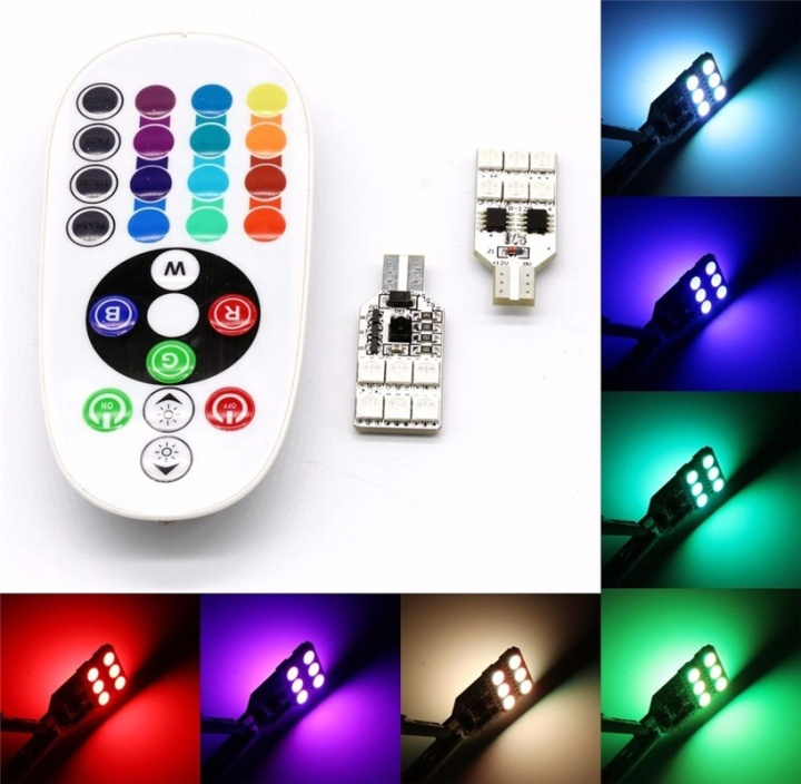 2-pack LED dekorationsljus, T10, RGB in the group CAR / Car lights / Diode lamps / Universal LED at TP E-commerce Nordic AB (38-27314)