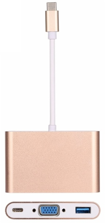 USB-C - VGA, Multiport Adapter, Guld in the group COMPUTERS & PERIPHERALS / Computer cables / VGA / Adapters at TP E-commerce Nordic AB (38-27861)