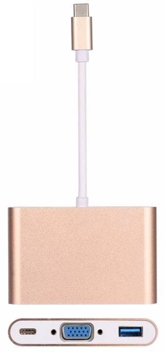 USB-C - VGA, Multiport Adapter, Gold in the group COMPUTERS & PERIPHERALS / Computer cables / VGA / Adapters at TP E-commerce Nordic AB (38-27861)