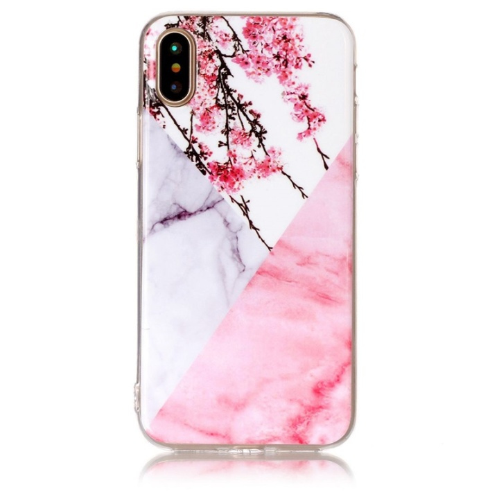 Soft TPU case for iPhone X/XS, Pink Flowers, Marble in the group SMARTPHONE & TABLETS / Phone cases / Apple / iPhone X/XS / Cases at TP E-commerce Nordic AB (38-28458)