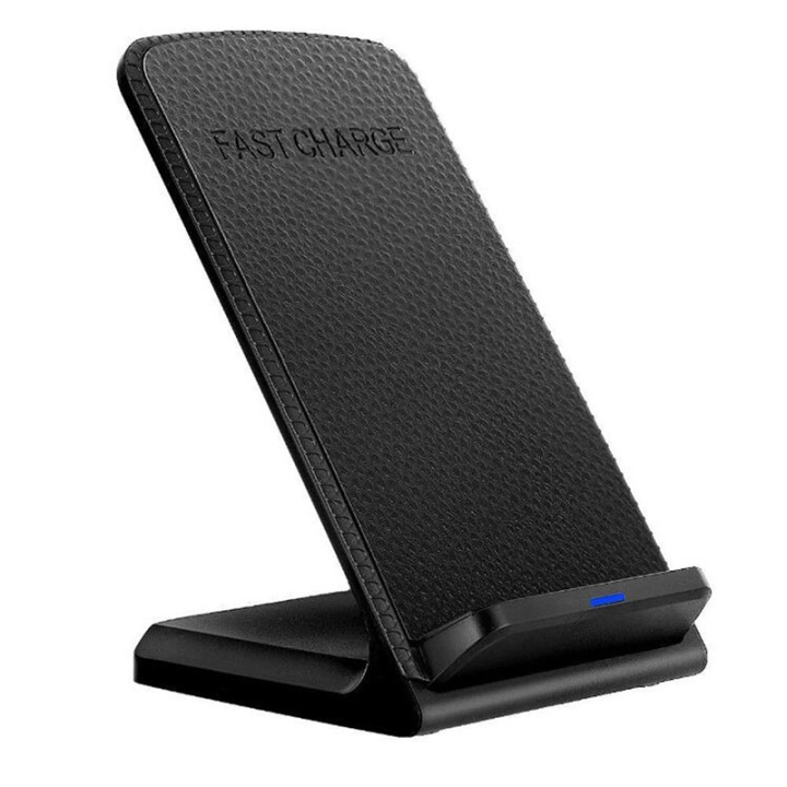 Wireless fast charger, charging dock in leather imitation, Black (WA-08) in the group SMARTPHONE & TABLETS / Chargers & Cables / Wireless Qi chargers at TP E-commerce Nordic AB (38-28640)