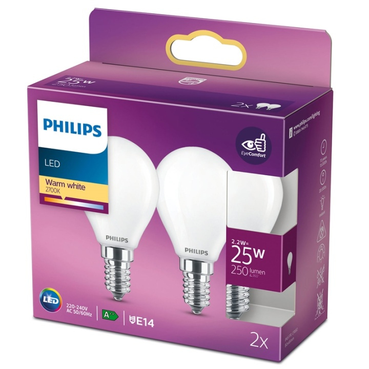 Philips 2-pack LED E14 Klot 25W Frost in the group HOME ELECTRONICS / Lighting / LED lamps at TP E-commerce Nordic AB (38-28880)