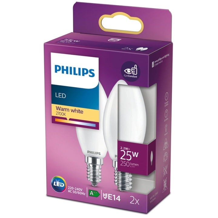 Philips 2-pack LED E14 Kron 25W Frost in the group HOME ELECTRONICS / Lighting / LED lamps at TP E-commerce Nordic AB (38-28882)