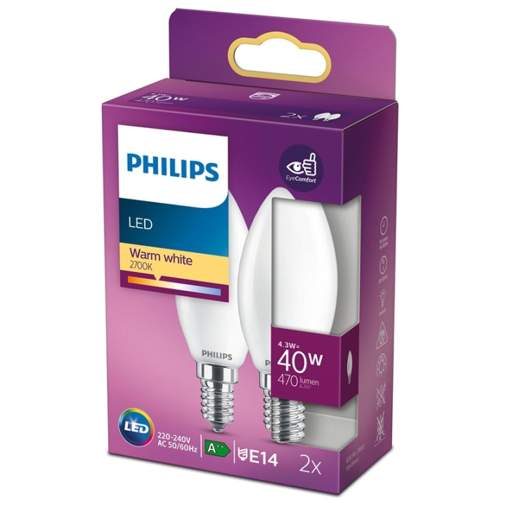 Philips 2-pack LED E14 Kron 40W Frost in the group HOME ELECTRONICS / Lighting / LED lamps at TP E-commerce Nordic AB (38-28883)
