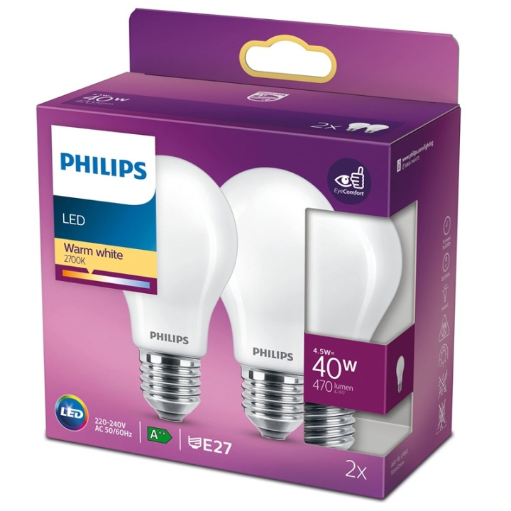 Philips 2-pack LED E27 Normal 40W Fros in the group HOME ELECTRONICS / Lighting / LED lamps at TP E-commerce Nordic AB (38-28884)