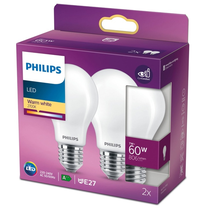 Philips 2-pack LED E27 Normal 60W Fros in the group HOME ELECTRONICS / Lighting / LED lamps at TP E-commerce Nordic AB (38-28885)