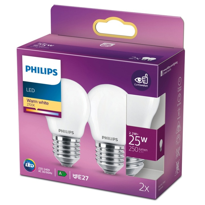 Philips 2-pack LED E27 P45 Klot 25W Fr in the group HOME ELECTRONICS / Lighting / LED lamps at TP E-commerce Nordic AB (38-28886)