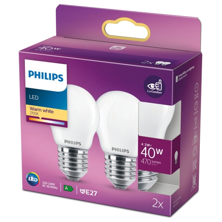 Philips 2-pack LED E27 P45 Klot 40W Fr in the group HOME ELECTRONICS / Lighting / LED lamps at TP E-commerce Nordic AB (38-28887)