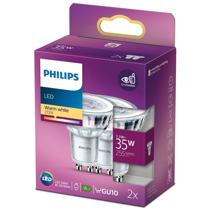 Philips 2-pack LED GU10 Spot 35W 255lm in the group HOME ELECTRONICS / Lighting / LED lamps at TP E-commerce Nordic AB (38-28891)