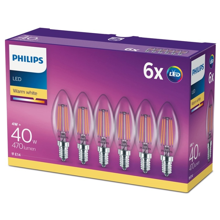 Philips 6-pack LED E14 Kron 40W Klar D in the group HOME ELECTRONICS / Lighting / LED lamps at TP E-commerce Nordic AB (38-28893)