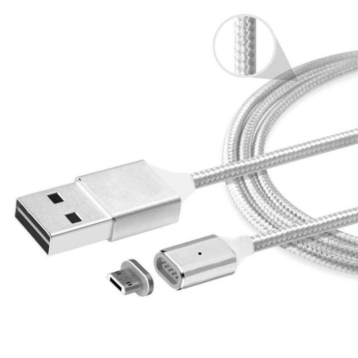 Magnetic Micro USB cable, 1 meter, textile-covered, Silver in the group SMARTPHONE & TABLETS / Chargers & Cables / Cables / Cables microUSB at TP E-commerce Nordic AB (38-28997)
