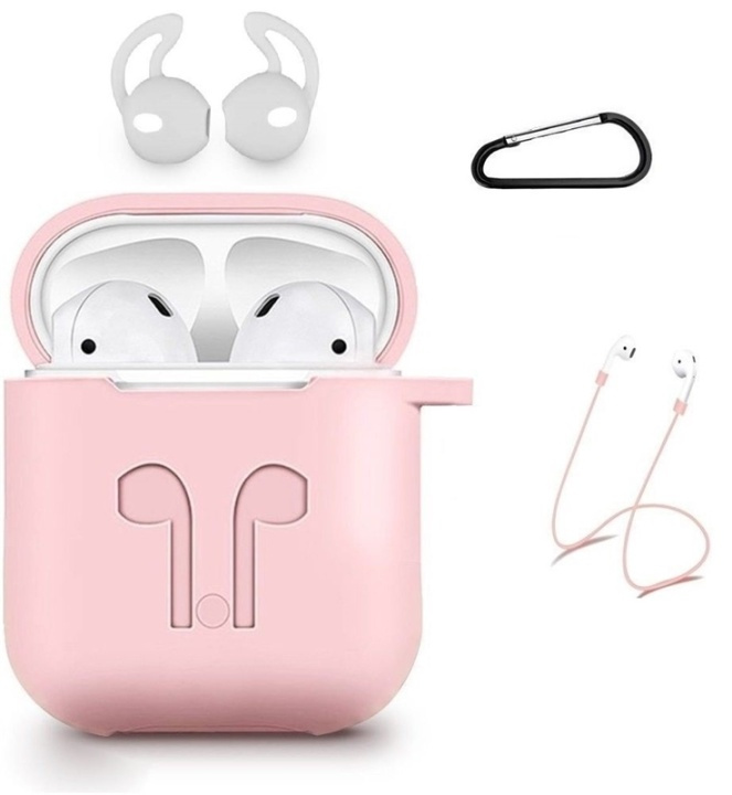 Silicone kit for Airpods, Silicone case, Strap, Silicone ear tips, Carabiner, Pink. in the group HOME ELECTRONICS / Audio & Picture / Headphones & Accessories / Accessories at TP E-commerce Nordic AB (38-29056)