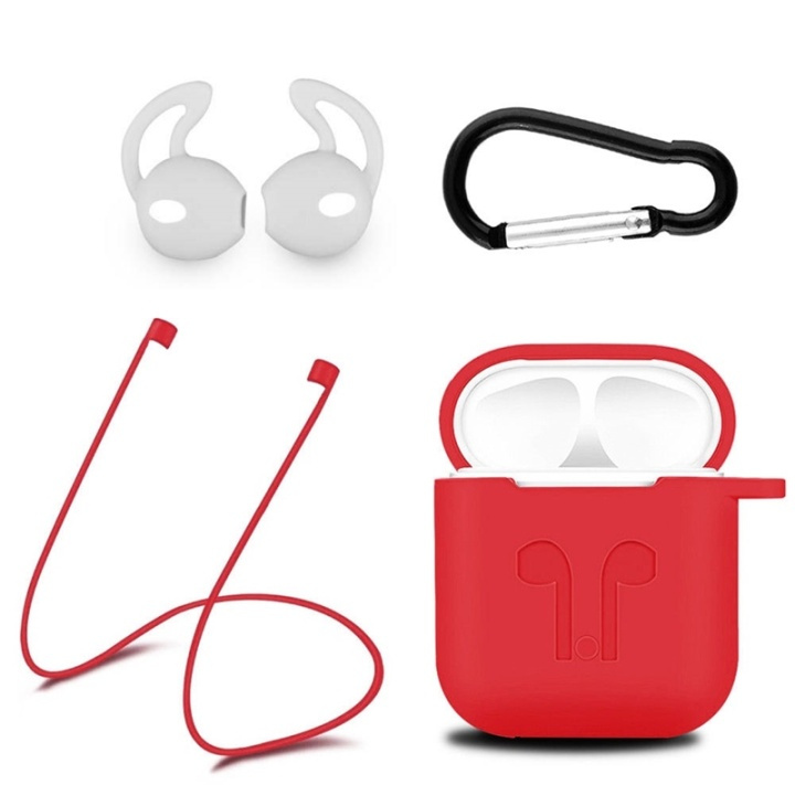 Silicone kit for Airpods, Silicone case, Strap, Silicone ear tips, Carabiner, Red. in the group HOME ELECTRONICS / Audio & Picture / Headphones & Accessories / Accessories at TP E-commerce Nordic AB (38-29057)