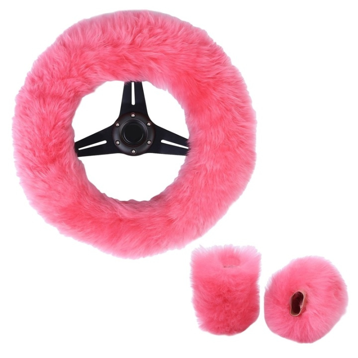 Kit with fluffy pink steering wheel cover, handbrake cover, and gear shift cover. in the group CAR / Car accessories / Winter equipment for cars at TP E-commerce Nordic AB (38-29238)