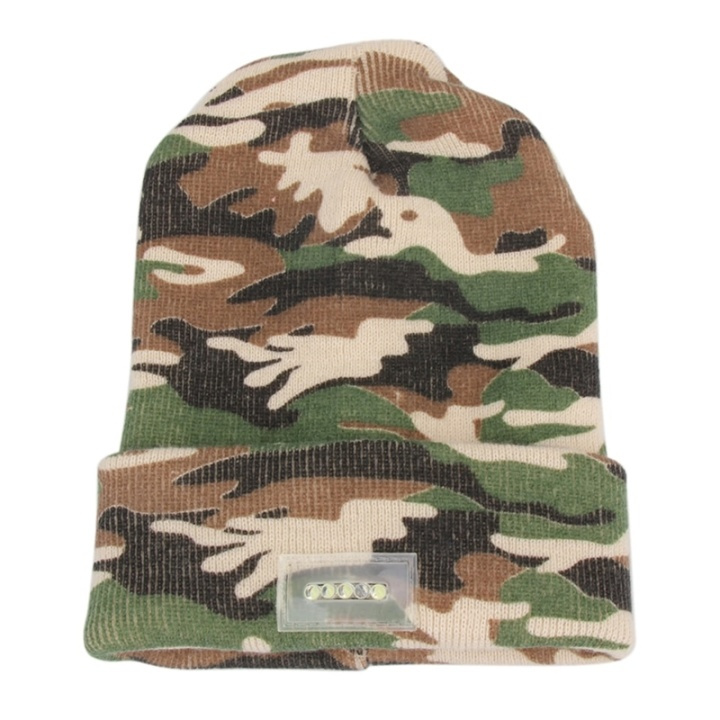 LED Beanie with five built-in lights - Camouflage in the group Sport, leisure & Hobby / Flashlights & Head lamps / Headlamps at TP E-commerce Nordic AB (38-29306)