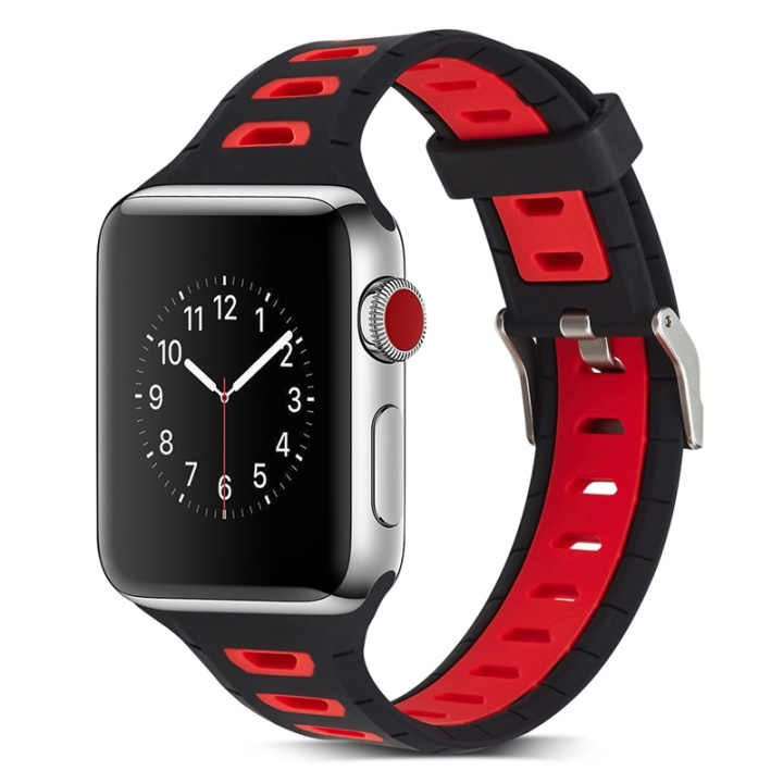 Silicone Watchband compatible with Apple Watch, 42mm, Black, Red in the group SMARTPHONE & TABLETS / Excercise, home & leisure / Apple Watch & Accessories / Accessories at TP E-commerce Nordic AB (38-29514)