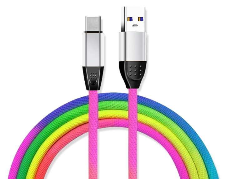 Micro-USB Fabric Cable 1m, Rainbow colors in the group SMARTPHONE & TABLETS / Chargers & Cables / Cables / Cables microUSB at TP E-commerce Nordic AB (38-29684)