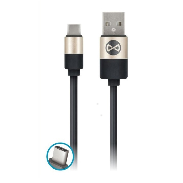 Forever USB C, 1 meter, Svart in the group SMARTPHONE & TABLETS / Chargers & Cables / Cables / Cables Type C at TP E-commerce Nordic AB (38-29744)