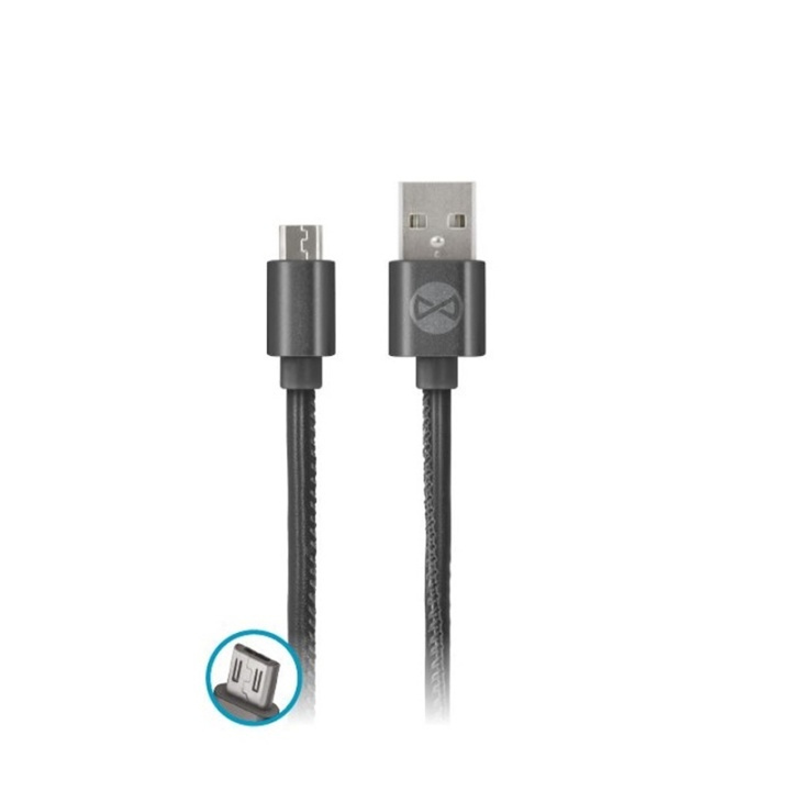 Forever Micro USB, klädd i konstläder, 1m, Svart in the group SMARTPHONE & TABLETS / Chargers & Cables / Cables / Cables microUSB at TP E-commerce Nordic AB (38-29746)