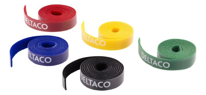 DELTACO kabelsorteringskit, kardborrband i olika färger, 5-pack in the group HOME ELECTRONICS / Cables & Adapters / Kable management at TP E-commerce Nordic AB (38-35159)