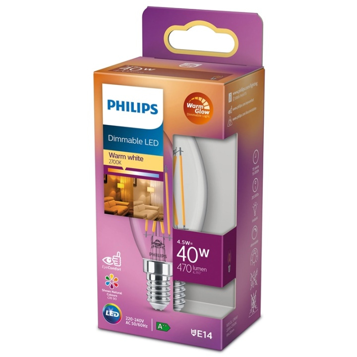 Philips LED E14 Kron 40W Klar Dimbar W in the group HOME ELECTRONICS / Lighting / LED lamps at TP E-commerce Nordic AB (38-35681)