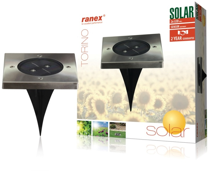 Ranex Solar Ground Spot 2 LED Square in the group HOME, HOUSEHOLD & GARDEN / Electricity & Lighting / Outdoor lighting / Solar lamp at TP E-commerce Nordic AB (38-35745)