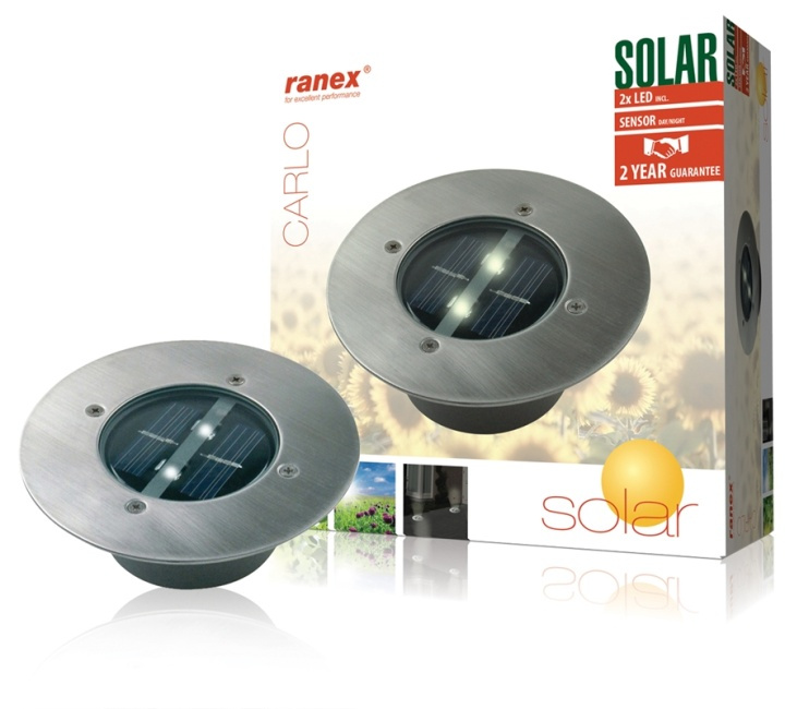 Ranex Solar Ground Spot 2 LED Round in the group HOME, HOUSEHOLD & GARDEN / Electricity & Lighting / Outdoor lighting / Solar lamp at TP E-commerce Nordic AB (38-35747)