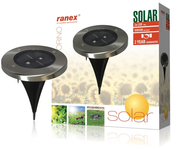 Ranex Solar Ground Spot 2 LED Round in the group HOME, HOUSEHOLD & GARDEN / Electricity & Lighting / Outdoor lighting / Solar lamp at TP E-commerce Nordic AB (38-35748)