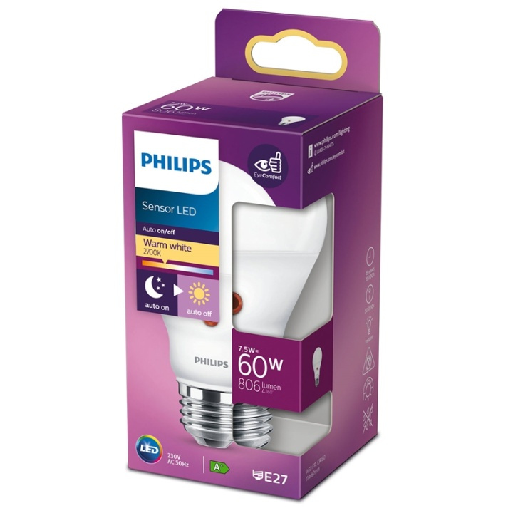 Philips LED E27 Normal 60W Skymningsse in the group HOME ELECTRONICS / Lighting / LED lamps at TP E-commerce Nordic AB (38-35941)