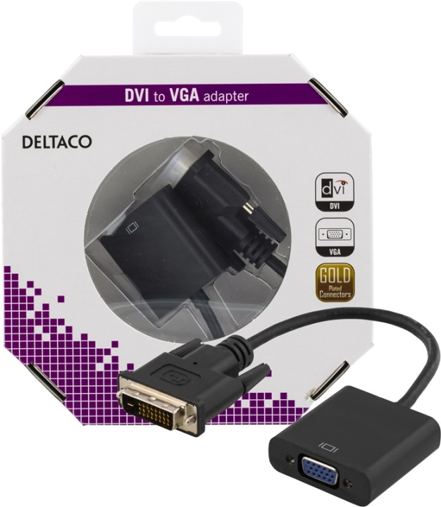 DELTACO DVI-adapter, DVI-D Dual-VGA, 24+1-pin ha-15-pin ho, svart in the group COMPUTERS & PERIPHERALS / Computer cables / DVI / Adapters at TP E-commerce Nordic AB (38-36718)