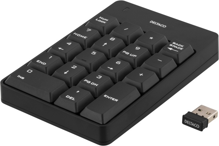 DELTACO trådlöst numeriskt tangentbord, USB, 10m räckvidd, svart in the group COMPUTERS & PERIPHERALS / Mice & Keyboards / Keyboards / Wireless at TP E-commerce Nordic AB (38-36763)