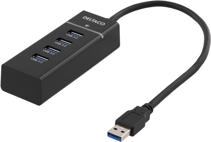 DELTACO USB 3.0 hubb, 4-portar, aluminium, svart in the group COMPUTERS & PERIPHERALS / Computer accessories / USB-Hubs at TP E-commerce Nordic AB (38-36778)